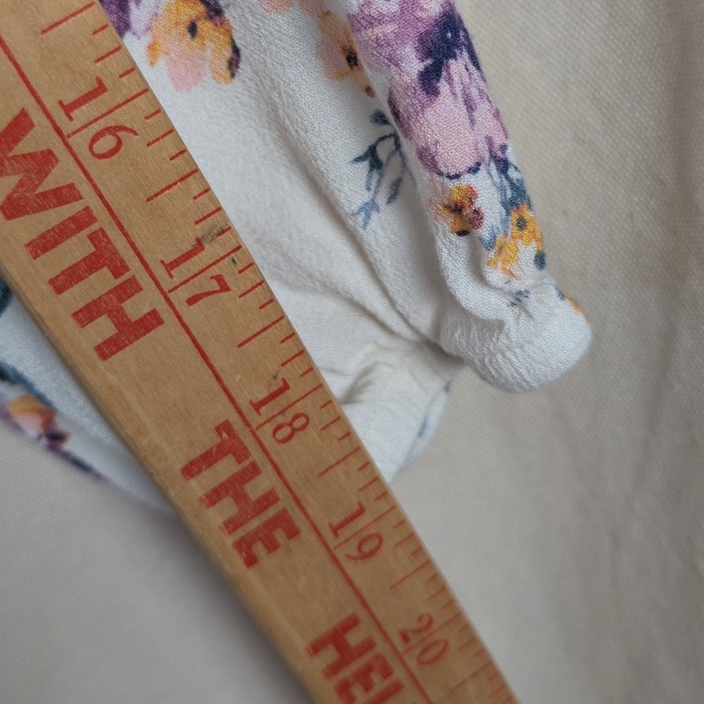 Rewind Floral Long Sleeve Peasant Top Cream Purple Tie Front Blouse Medium - Picture 8 of 10